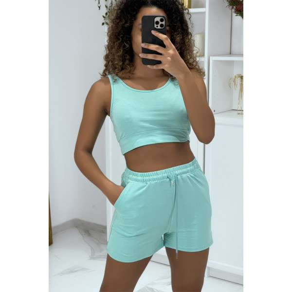 Ensemble 3 pièces vert d'eau sweat top et short - 5