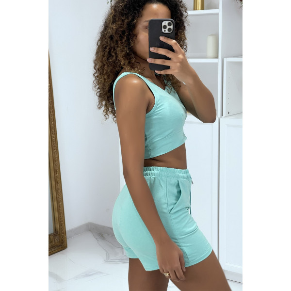 Ensemble 3 pièces vert d'eau sweat top et short - 6