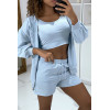 Ensemble 3 pièces bleu sweat top et short - 2