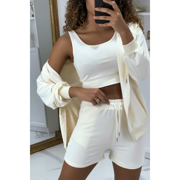 Ensemble 3 pièces beige sweat top et short - 3