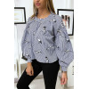 Blouse Bleue marinière motif oiseau. - 1