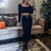 Ensemble haut et jupe noir avec accessoire ceinture intégré  - 3