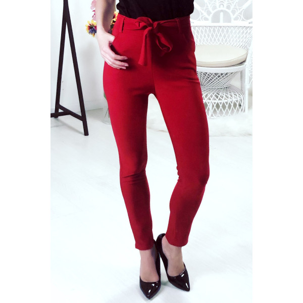 Pantalon rouge avec ceinture et poches - 4