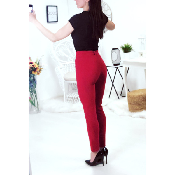 Pantalon rouge avec ceinture et poches - 7