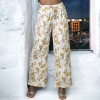 Pantalon palazzo plissé blanc motif fleurs   - 2