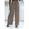 Pantalon palazzo taupe en coton uni - 3