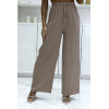 Pantalon palazzo taupe en coton uni - 4