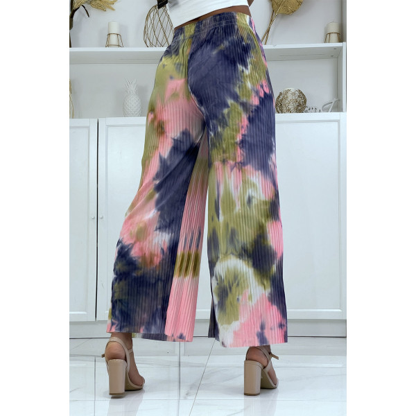 Pantalon palazzo plissé rose tie-dye - 4