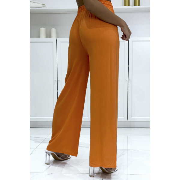 Pantalon palazzo orange en coton uni - 1