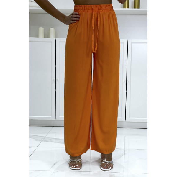 Pantalon palazzo orange en coton uni - 2