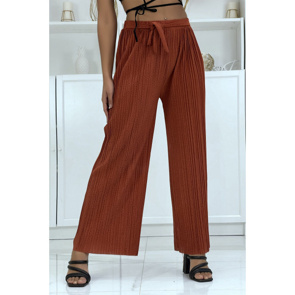 Pantalon palazzo cognac plissé à motif - 3