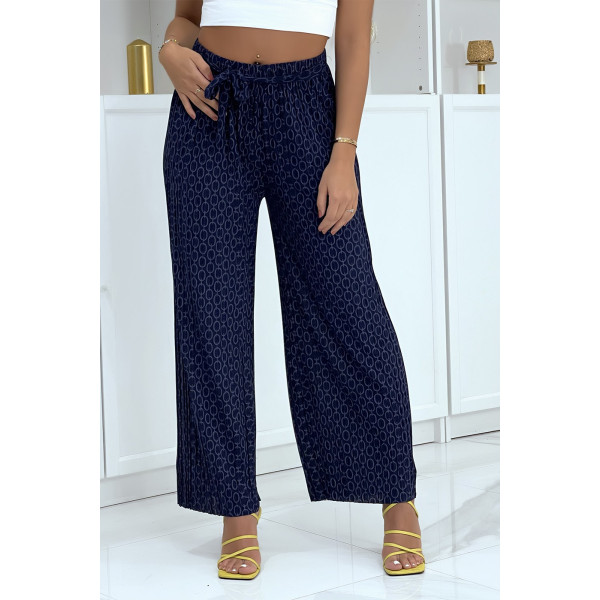 Pantalon palazzo marine avec motif - 1