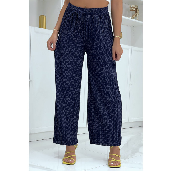 Pantalon palazzo marine avec motif - 3