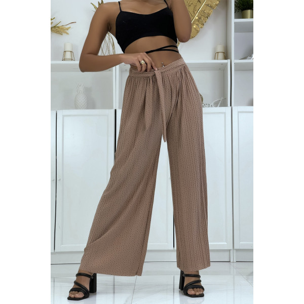 Pantalon palazzo taupe plissé à motif - 4