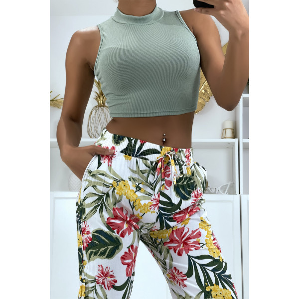 Pantalon fluide blanc à motif floral B-21 - 5