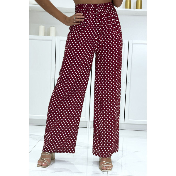 Pantalon palazzo rouge en coton avec petit pois - 2