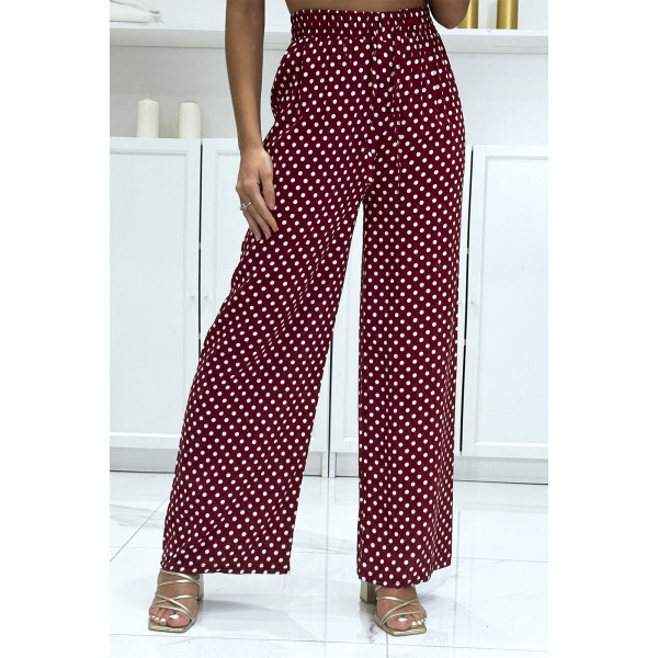 Pantalon palazzo rouge en coton avec petit pois - 3