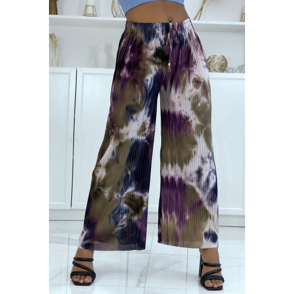 Pantalon palazzo plissé violet tie-dye - 2