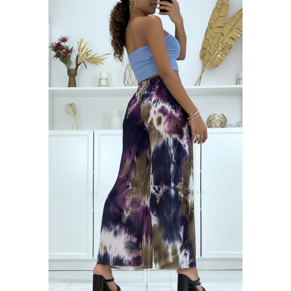 Pantalon palazzo plissé violet tie-dye - 3