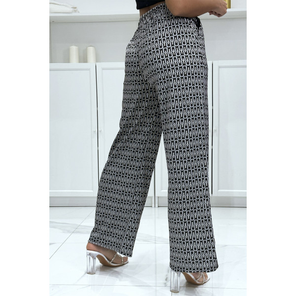 Pantalon palazzo joli motif noir avec poches - 1