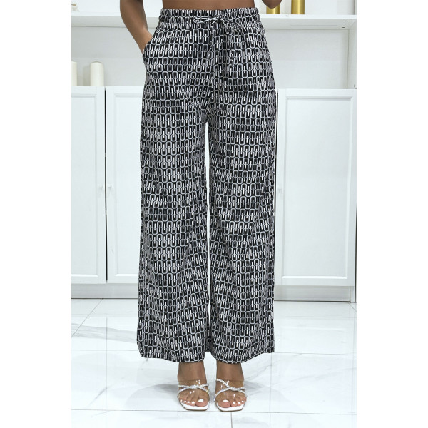 Pantalon palazzo joli motif noir avec poches - 3