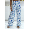 Pantalon palazzo turquoise motif fleurs et feuilles  - 3