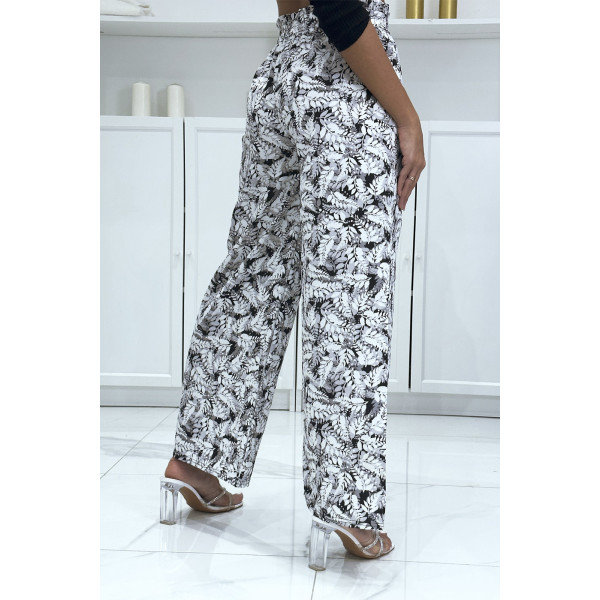 Pantalon palazzo avec joli motif feuille noir - 1