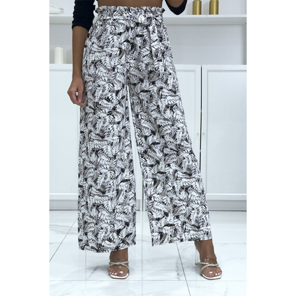 Pantalon palazzo avec joli motif feuille noir - 2