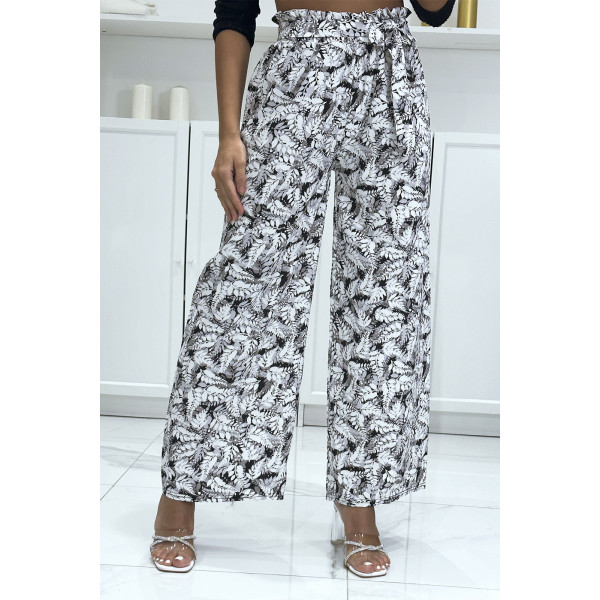 Pantalon palazzo avec joli motif feuille noir - 3