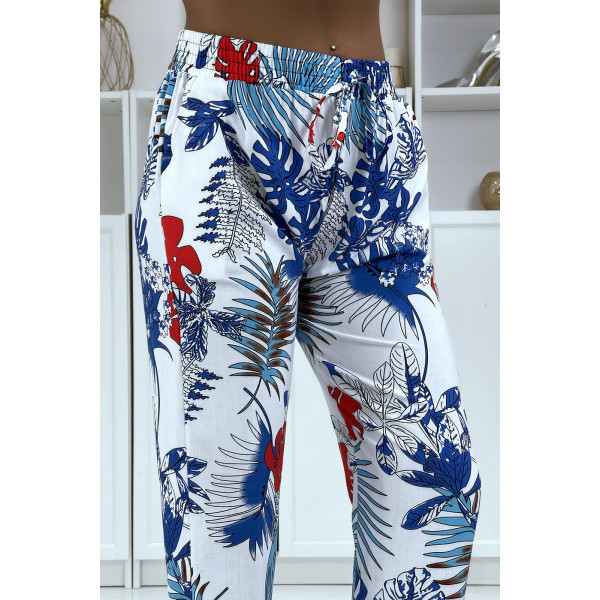 Pantalon fluide blanc à motif floral B-5 - 4