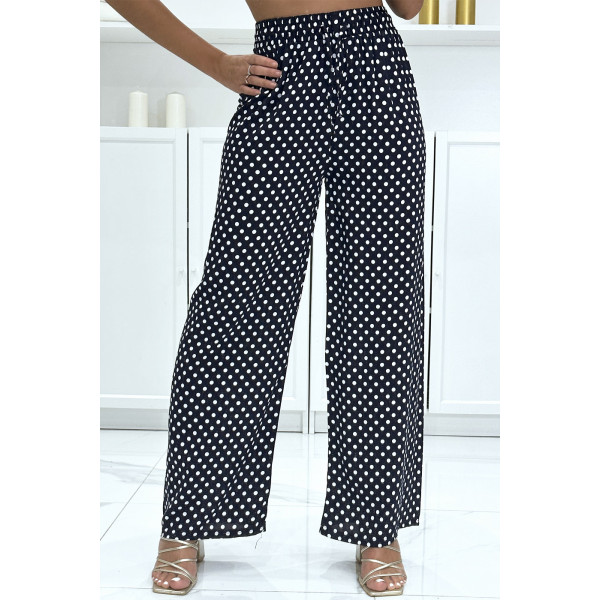 Pantalon palazzo marine en coton avec petit pois - 2