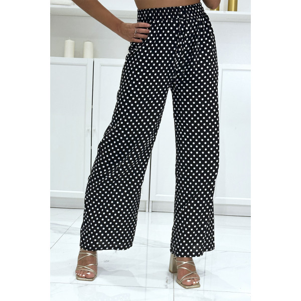 Pantalon palazzo noir en coton avec petit pois - 2