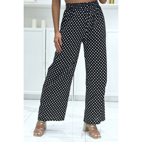 Pantalon palazzo noir en coton avec petit pois - 3