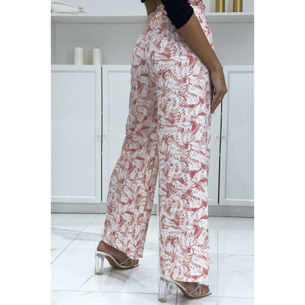 Pantalon palazzo avec joli motif feuille rose - 1