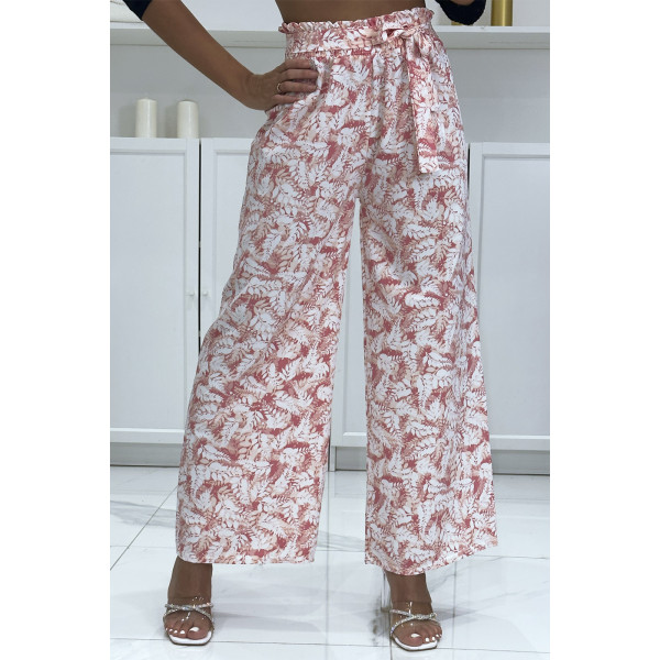 Pantalon palazzo avec joli motif feuille rose - 2