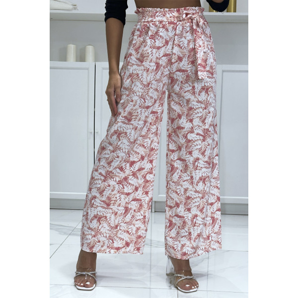 Pantalon palazzo avec joli motif feuille rose - 3