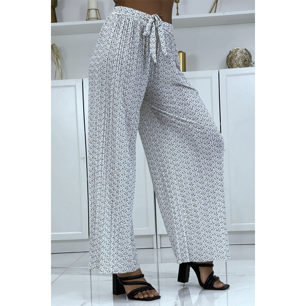 Pantalon palazzo plissé blanc avec joli motif - 3