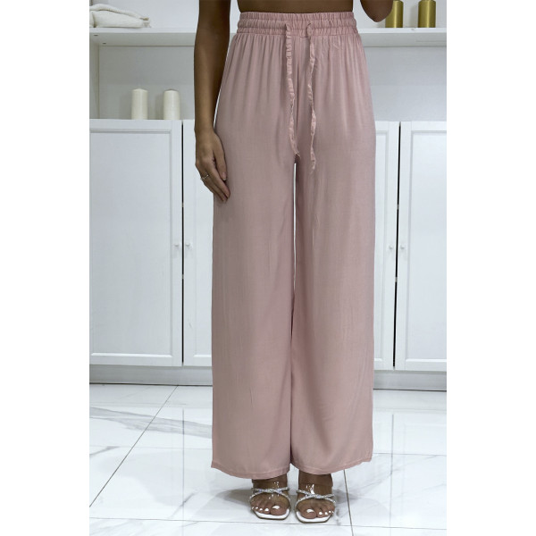 Pantalon palazzo rose en coton uni - 2