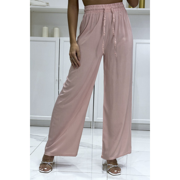 Pantalon palazzo rose en coton uni - 3