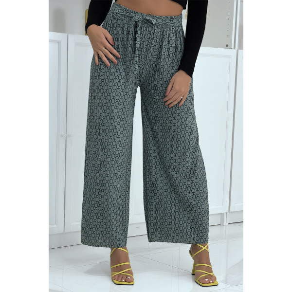 Pantalon palazzo vert avec motif - 1