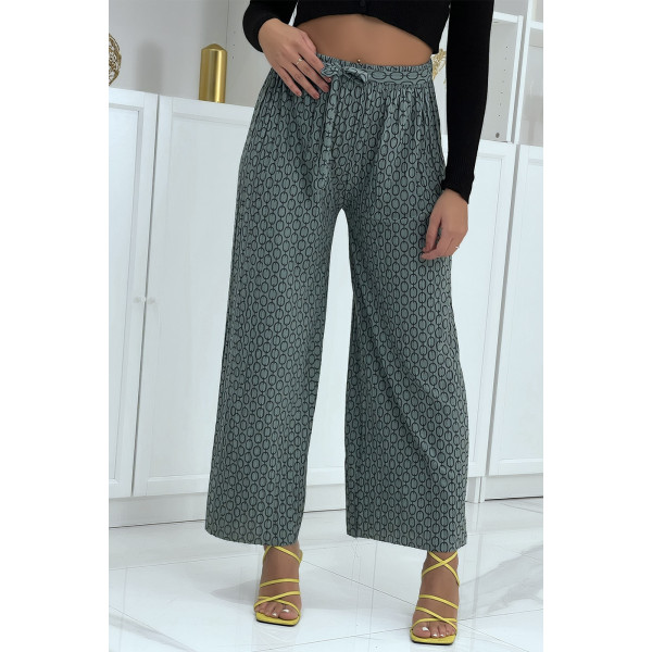 Pantalon palazzo vert avec motif - 3