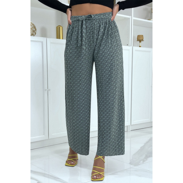 Pantalon palazzo vert avec motif - 8