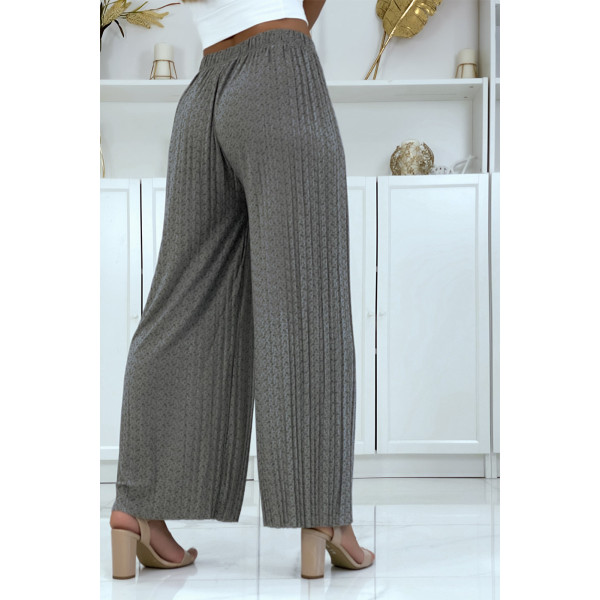 Pantalon palazzo plissé gris avec joli motif - 3