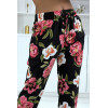 Pantalon fluide noir à motif floral B-11 - 2