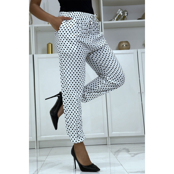 Pantalon fluide blanc à pois A-5 - 2