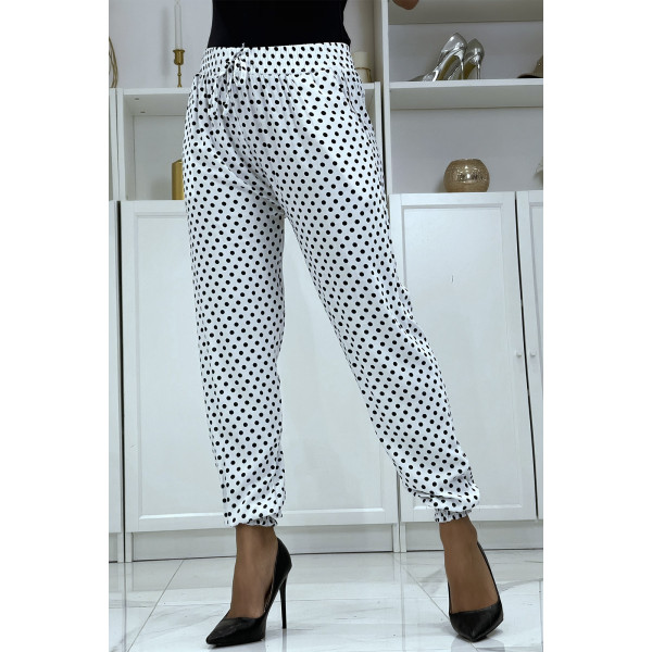 Pantalon fluide blanc à pois A-5 - 4