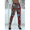 Pantalon fluide bordeaux à motif floral B-21 - 1