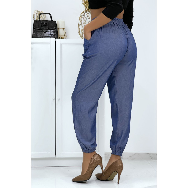 Pantalon cargo effet jean bleu royal - 4