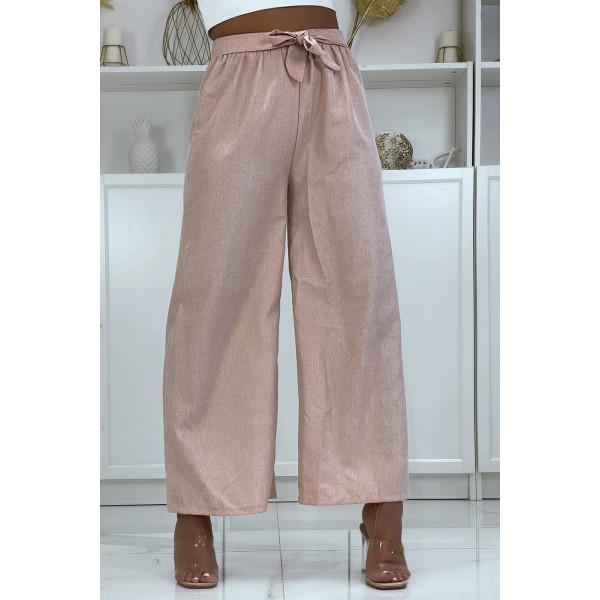 Pantalon palazzo dans une jolie matière rose chiné - 1