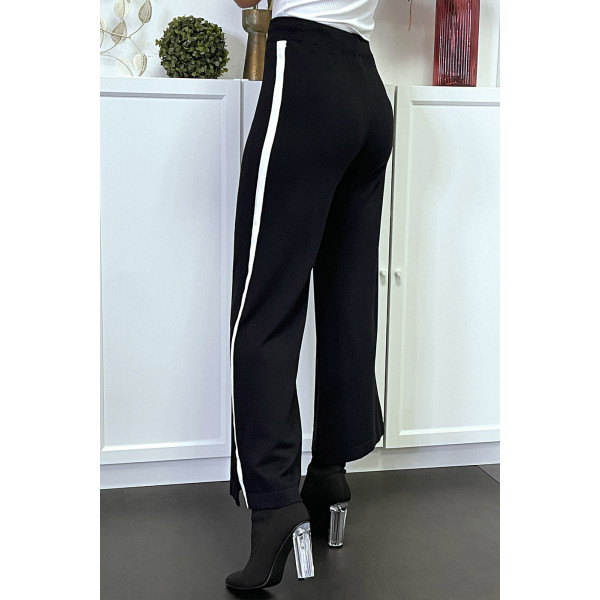 Pantalon palazzo fluide noir avec bande blanche - 1